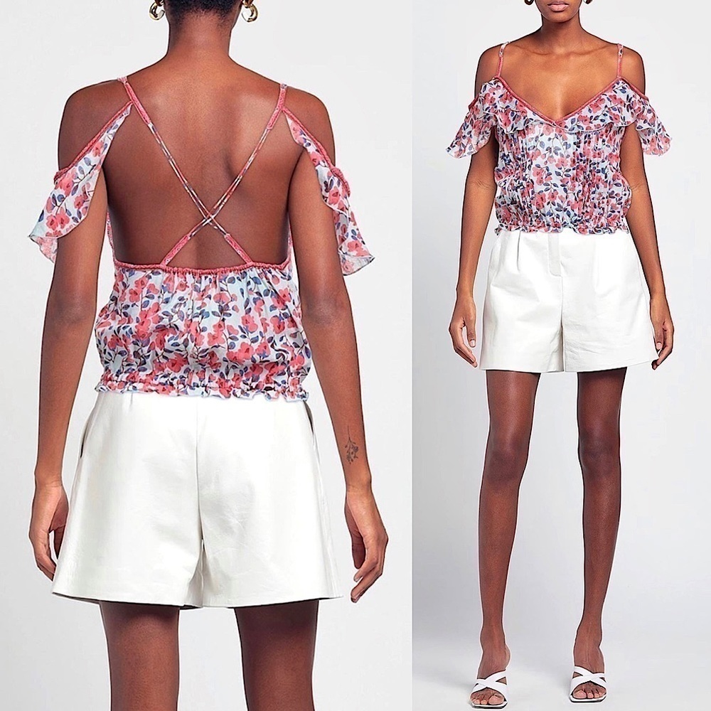 Poupette St. Barth Floral Ruffle Crop Tank Top